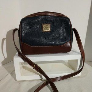 Vintage Medallion crossbody leather handbag Navy Blue/Brown